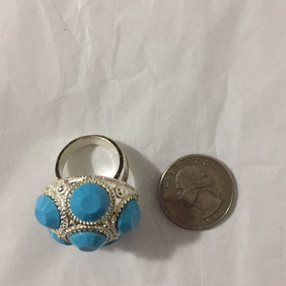 Boho Oversized Statement Ring Costume Silver Turq… - image 2